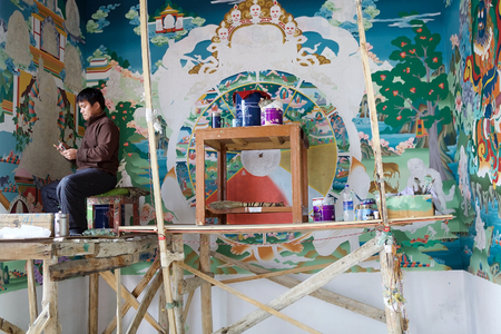 Painting at the Phyang Monastery in Ladakh, India. It is a Buddhist monastery established in the year 1515のeditorial素材