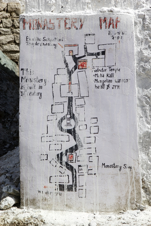 Diskit Monastery map in Nubra Valley, Ladakh, India. It is the oldest monastery in Nubra Valley and...