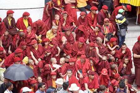 Buddhist monks at the Hemis Monastery during the Hemis festival in Ladakh, India. Hemis Monastery is a Buddhist monastery existed before the 11th Century.のeditorial素材