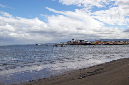 Passenger ship in Punta Arenas, Chile. Punta Arenas is the capital city of the Magallanes and Antarctica Chilenaの写真素材