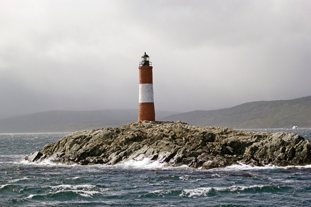 Les Eclaireurs Lighthouse at the End of the World in Beagle Channel, Argentina. The brick built lighthouse was put into service on December 23, 1920 and it is still in operation. It is also a tourist attraction.のeditorial素材
