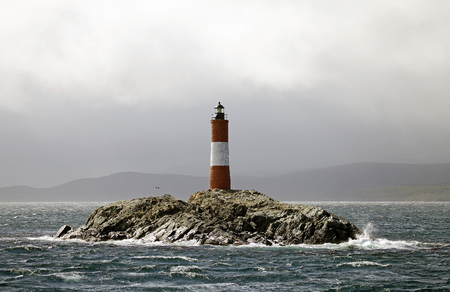 Les Eclaireurs Lighthouse at the End of the World in Beagle Channel, Argentina. The brick built lighthouse was put into service on December 23, 1920 and it is still in operation. It is also a tourist attraction.のeditorial素材