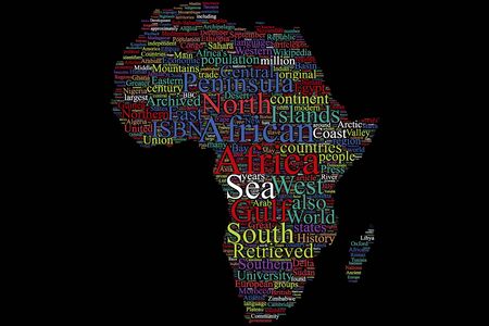 Africa map word cloud on the isolated backgroundの写真素材