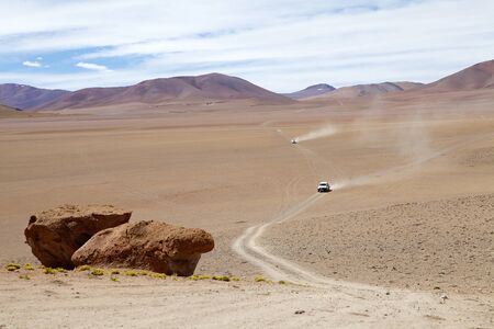 Trail to Laguna Grande at the Puna de Atacama, Argentina. Puna de Atacama is an arid high plateau in the Andes of northern Chile and Argentina. In Argentina Puna's territory is extended in the provinces of Salta, Jujuy and Catamarcaの写真素材