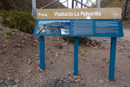 La Polvorilla viaduct in Salta Province at the Puna de Atacama, Argentina. The viaduct is run by the Train to the Clouds, a tourist train service in the Andes mountain range, over 4200 mのeditorial素材