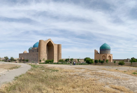 Mausoleum of Khoja Ahmed Yasawi in the city of Turkistan in southern Kazakhstan. The structure was commissioned in 1389 by Timur.の写真素材