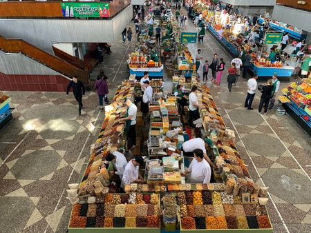 Kok Bazar, literally Green Bazar, located in Almaty, Kazakhstan. Since the inauguration in 1875, the market has been an important trading point in Almaty,のeditorial素材
