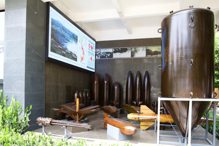 Bombs at the War Remnants Museum in Ho Chi Minh City, Saigon, Vietnam. The museum contains exhibits relating to the First Indochina War and the Vietnam Warのeditorial素材