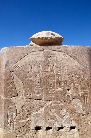 Statue of Khepri in Karnak, Egypt. Khepri is a scarab-faced God in Ancient Egyptian religion.の写真素材