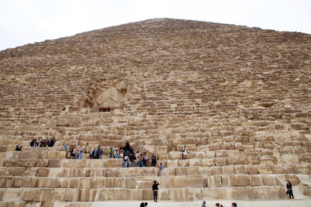 The entrance to the Great Pyramid at the Giza Pyramid Complex in Giza, Egypt, also called the Giza...