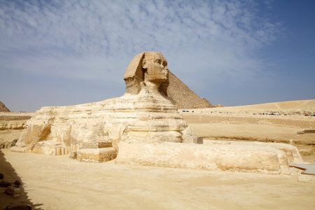 The Great Sphinx and the Great Pyramids in Giza, Egypt. They were built during the Fourth Dynasty of the Old Kingdomの写真素材
