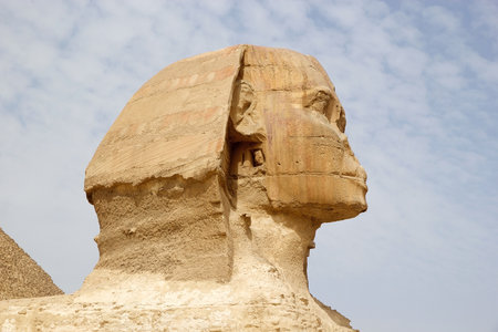 The Great Sphinx in Giza pyramid complex, Egypt. It was built during the Fourth Dynasty of the Old...