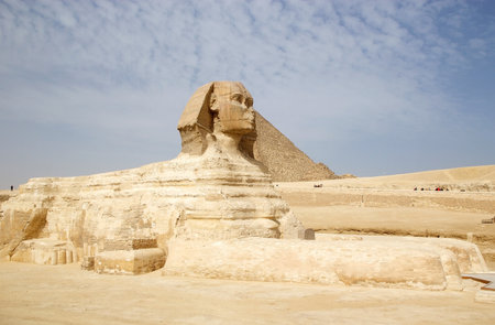 The Great Sphinx in Giza pyramid complex, Egypt. It was built during the Fourth Dynasty of the Old...