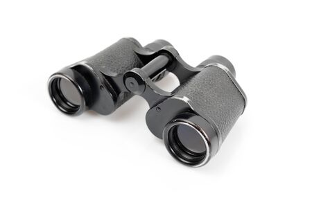 Old binoculars isolated on whiteの写真素材