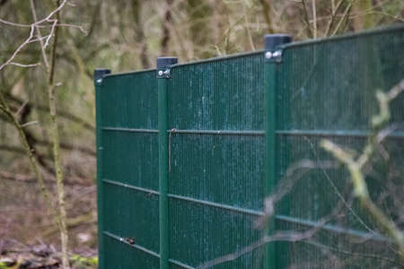 Green Metal Steel Fence Forest Outside Grass Tree Branches