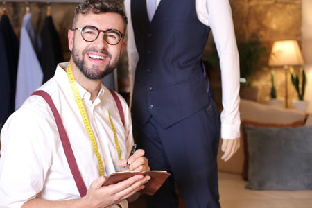 Fashion designer taking notes on traditional note pad