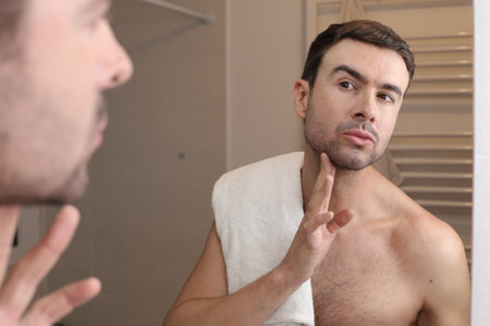 Man feeling overconfident in the bathroomの写真素材