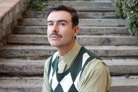 Classic handsome man with a mustacheの写真素材