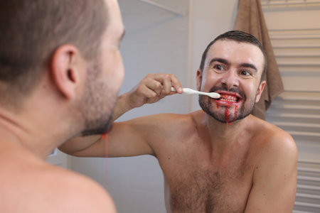 Brutal man with bleeding gums