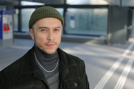Handsome ethnic man close up portraitの写真素材