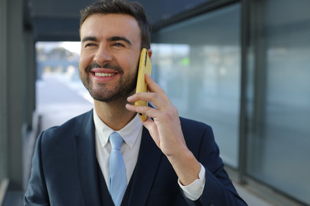 Handsome businessman making a phone callの写真素材