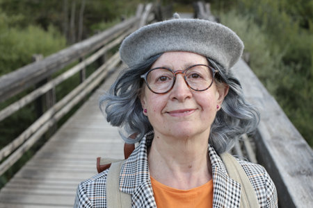 Preppy looking mature woman portraitの写真素材