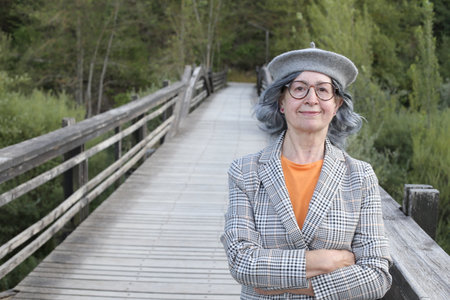 Preppy looking mature woman portraitの写真素材