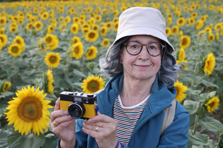 Tourist using a film cameraの写真素材