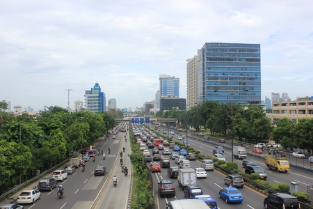 Jakarta, Indonesia, 20 March 2012 - Traffic jam in toll road of Jakarta.のeditorial素材