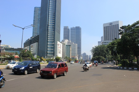 Jakarta, Indonesia, 27 March 2012 - Traffic on the main road Jakarta.のeditorial素材