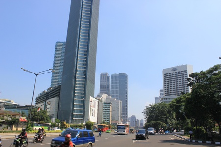 Jakarta, Indonesia, 27 March 2012 - Traffic on the main road Jakarta.