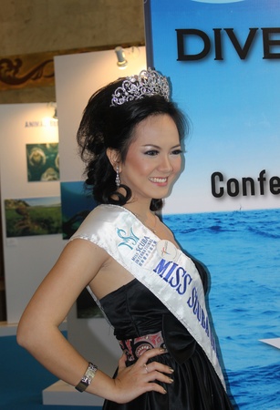 Jakarta, Indonesia, 29 March, 2012 - Miss Scuba Indonesia 2011, Nendy Yunizar, at the opening of the Deep Indonesia 2012, international diving, adventure travel and water sports exhibition.のeditorial素材