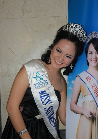 Jakarta, Indonesia, 29 March, 2012 - Miss Scuba Indonesia 2011, Nendy Yunizar, at the opening of the Deep Indonesia 2012, international diving, adventure travel and water sports exhibition.のeditorial素材