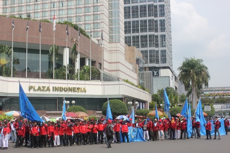 Jakarta, November 22, 2012, thousands of Indonesian workers demonstrate for living wage in Jakarta.のeditorial素材