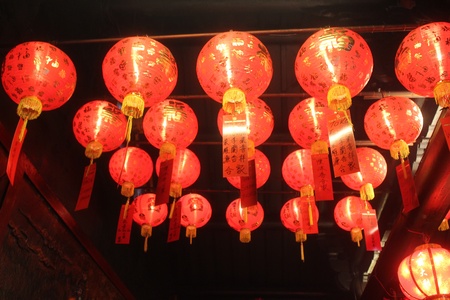 Lanterns in Dhanagun temples, Bogor, West Java, Indonesia, on Lunar New Year.のeditorial素材