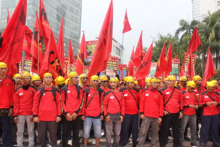  Thousands of workers marched on Labor Day in Jakarta, May 1, 2014のeditorial素材
