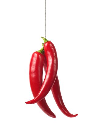 Red hot chili pepper isolated on whiteの写真素材