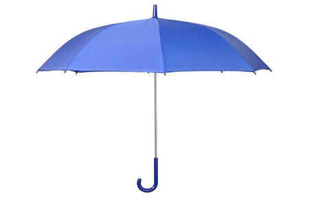 Open blue umbrella isolated on white backgroundの写真素材