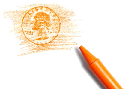 Hand with pencil drawing quarter dollar coinの写真素材