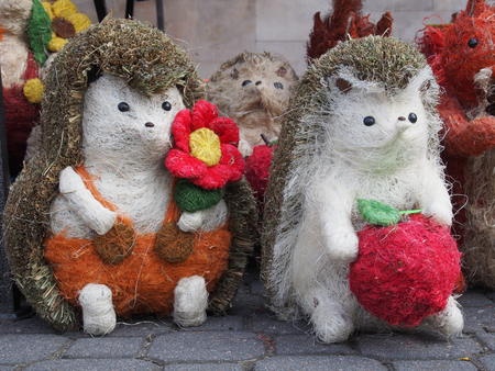 Hedgehogs, animal figures for garden decoration.の写真素材