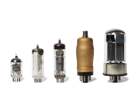 Set of old vacuum tubes on white background の写真素材