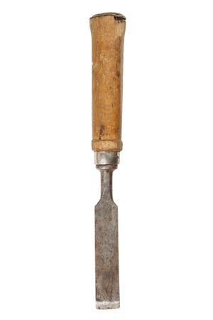 Old rusty chisel isolated on white background