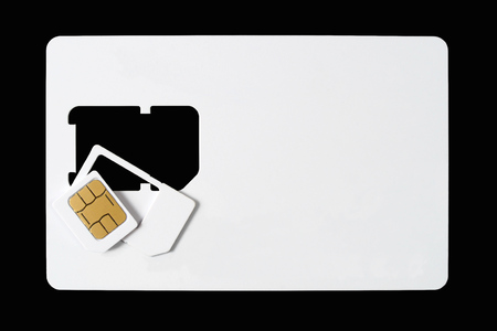 Blank SIM cards isolated on black background の写真素材
