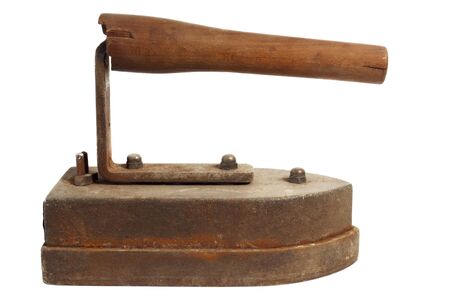 Antique rusty electric iron isolated on white backgroundの写真素材