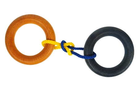 Wooden puzzle on white backgroundの写真素材