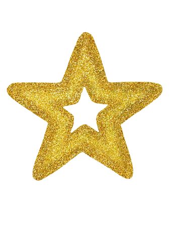 Macro of gold Christmas star isolated on white backgroundの写真素材