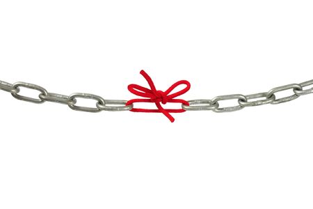 Macro of broken chain isolated on white backgroundの写真素材