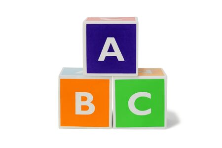Toy blocks with letters on white backgroundの写真素材