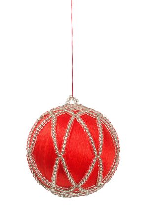 Red Christmas bauble isolated on white backgroundの写真素材