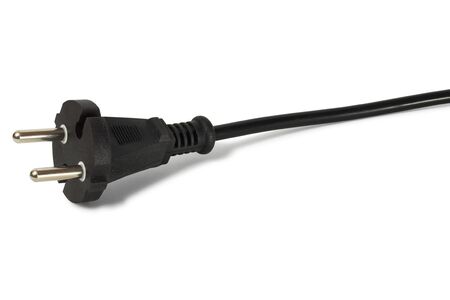 Black electric plug isolated on white backgroundの写真素材